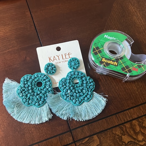 Turquoise beaded fringe earrings - Picture 2 of 2